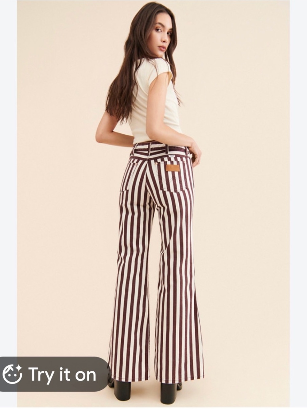 Wrangler Brown and White Vertical Stripe Flare Jeans